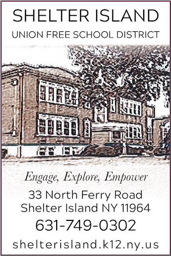 Shelter Island Union Free School District vertical business card.