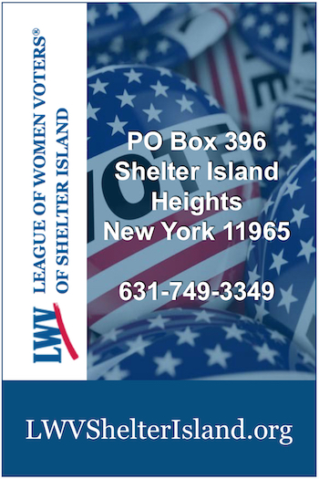 League of Women Voters of Shelter Island vertical business card.