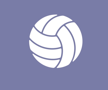 Cartoon image of white volleyball on purple background