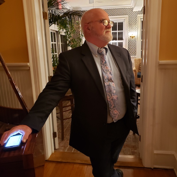 Gerry Siller watches election results at the Ram's Head Inn