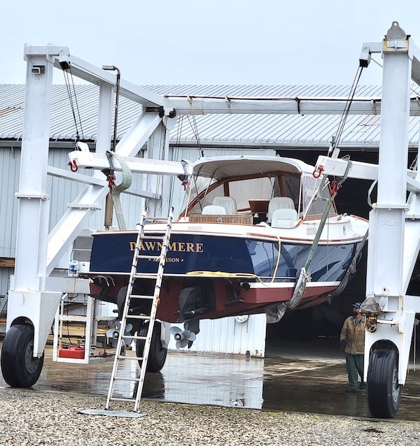 Runabout Dawnmere is readied for launch