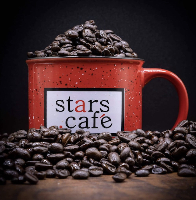 Stars Cafe Mug and coffee beans