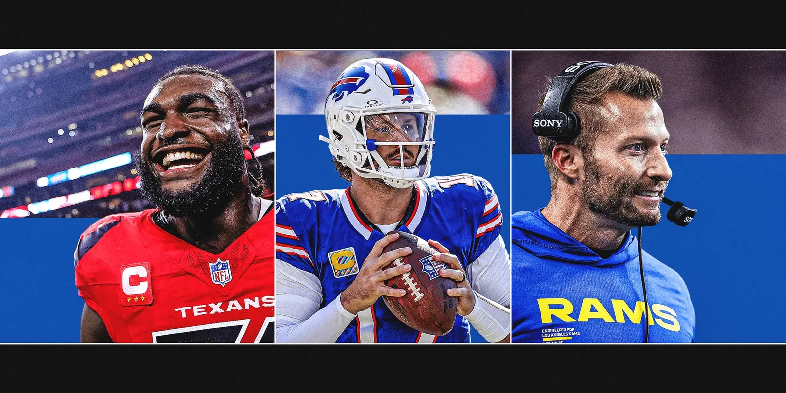 A preview image of Will Anderson Jr., Josh Allen and Sean McVay